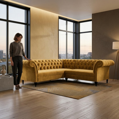 Chesterfield Narożnikowa kanapa narożnik kanapa designerska kanapa kanapa skórzana sofa Aksamit