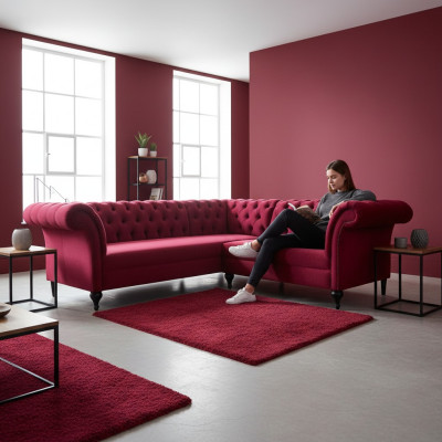 Nowoczesna kanapa narożna Chesterfield Narożnikowa kanapa designerska sofa kanapa Sofa skórzana Aksamit
