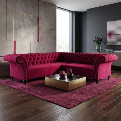 Nowoczesna kanapa narożna Chesterfield Narożnikowa kanapa designerska sofa kanapa Sofa skórzana Aksamit