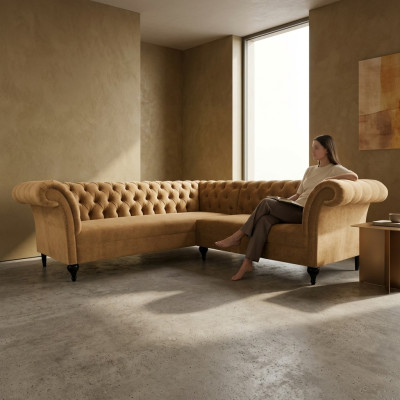 Kanapa narożna Chesterfield Narożnikowa Nowoczesna designerska sofa kanapa Sofa skórzana Aksamit