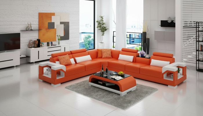 Sofa Sofa skórzana Sofa Żywy krajobraz Narożnik Narożnikowa kanapa Modern Design Ustawić