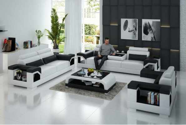 Skórzana sofa kanapa Żywy krajobraz 3+2+1 miejsce do siedzenia Nowoczesna, designerska sofa