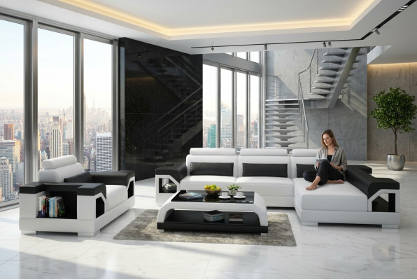 Skórzana sofa Żywy krajobraz Narożnikowa kanapa + Fotel Narożnik Ustaw Design Modern