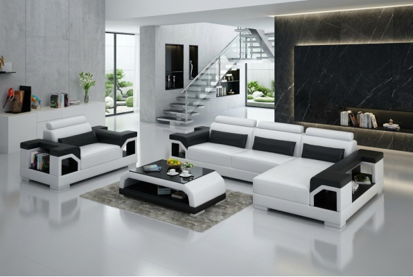 Skórzana sofa Żywy krajobraz Narożnikowa kanapa + Fotel Narożnik Ustaw Design Modern