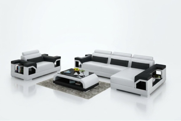 Skórzana sofa Żywy krajobraz Narożnikowa kanapa + Fotel Narożnik Ustaw Design Modern