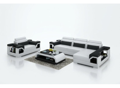 Skórzana sofa Żywy krajobraz Narożnikowa kanapa + Fotel Narożnik Ustaw Design Modern