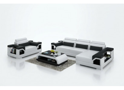 Skórzana sofa Żywy krajobraz Narożnikowa kanapa + Fotel Narożnik Ustaw Design Modern