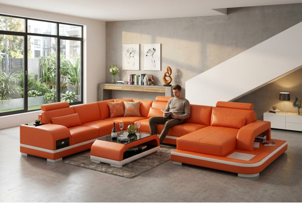 Skórzana sofa kanapa Żywy krajobraz Narożnikowa kanapa Narożnik Ustawić Design Modern