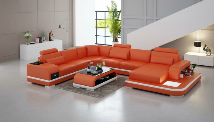 Skórzana sofa kanapa Żywy krajobraz Narożnikowa kanapa Narożnik Ustawić Design Modern
