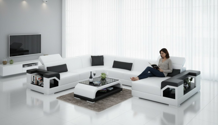 Sofa skórzana kanapa Żywy krajobraz Narożnik kanapa Narożnik Ustaw Design Nowoczesna Sofa G8014 Nowość