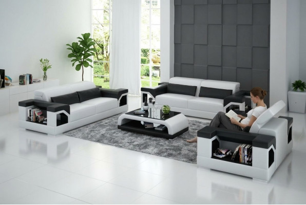 Sofa skórzana Kanapa Zestaw sofowy Zestaw 3+2+1 miejsce do siedzenia Ustawić Design Nowoczesna Sofa