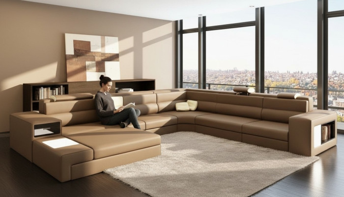 Skórzana sofa kanapa Żywy krajobraz Narożnikowa kanapa Fotel Zestaw Ustawić Nowoczesną Sofę
