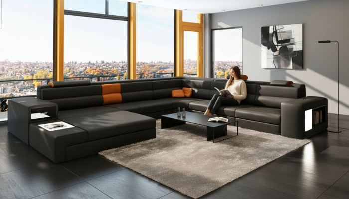 Narożnikowa kanapa Sofa Kanapa Podkładka Ustaw Design Włókienniczy Skóra Żywy krajobraz