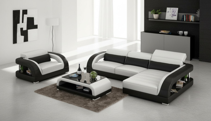 Skórzana sofa kanapa Żywy krajobraz Narożnikowa kanapa Fotel Zestaw Ustawić designerską sofę
