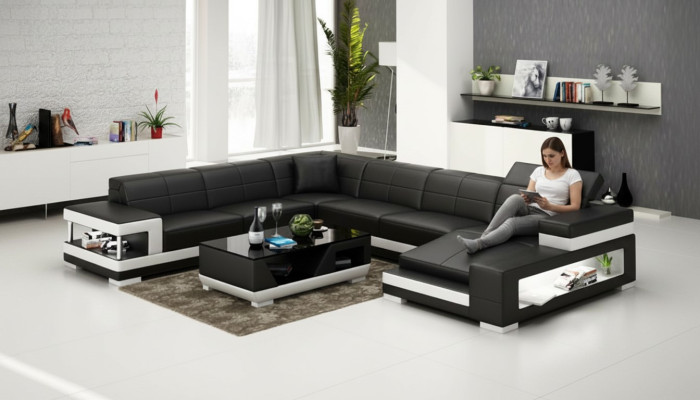 Skórzana sofa kanapa Żywy krajobraz Narożnik kanapa Narożnik Ustaw Design Modern Sofa G8017