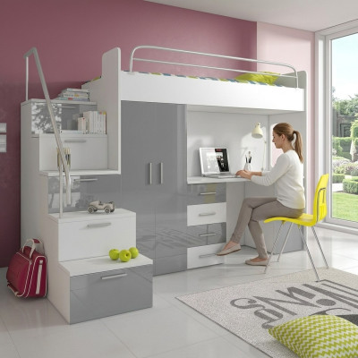 Łóżko młodzieżowe Kompletne Sypialnia Design Łóżko dziecięce Łóżko Szafa Tabela GREY