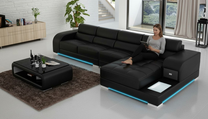 Skórzana sofa sofa kanapa Żywy krajobraz Narożnik Modern Narożnikowa kanapa Design Ustawić