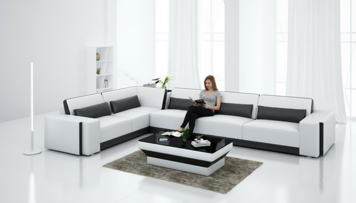 Skórzana sofa kanapa Żywy krajobraz Narożnik Modern Narożnikowa kanapa Design Ustawić Sofa