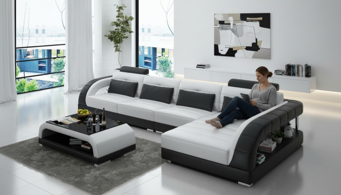 Skórzana sofa Kanapa Żywy krajobraz Narożnik Nowoczesna Narożnikowa kanapa Design Sofa Ustawić