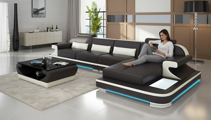 Skórzana sofa kanapa Żywy krajobraz Narożnik kanapa Narożnik Ustawić Design Modern Sofa G8021C