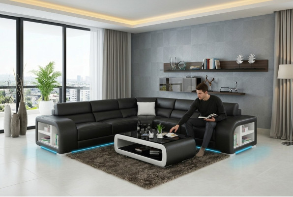 Sofa skórzana Sofa Żywy krajobraz Decor Modern Narożnik Narożnikowa kanapa Design Ustawić