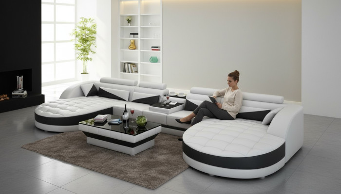 Skórzana sofa kanapa Żywy krajobraz Narożnik kanapa Narożnik Ustaw Design Nowoczesna Sofa G8018D