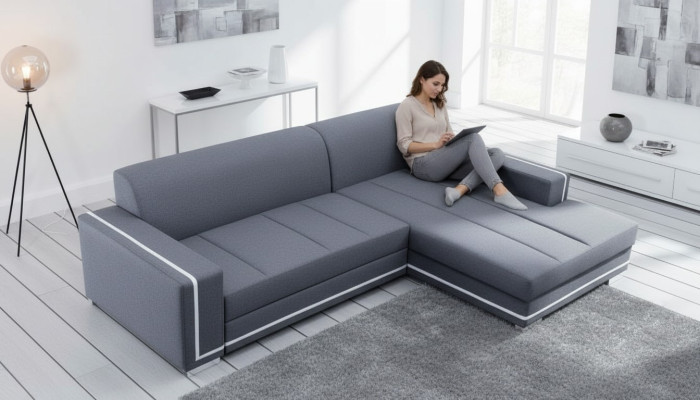 Sofa Sofa Rozkładana Sofa z funkcją łóżka + Podstawa łóżka Narożnikowa kanapa Couch NOWOŚĆ