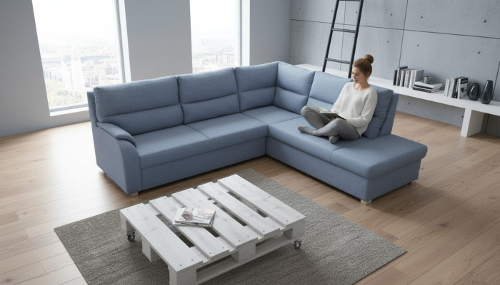 Sofa Sofa Rozkładana Sofa z funkcją łóżka + Podstawa łóżka Narożnikowa kanapa Couch - NOWOŚĆ!