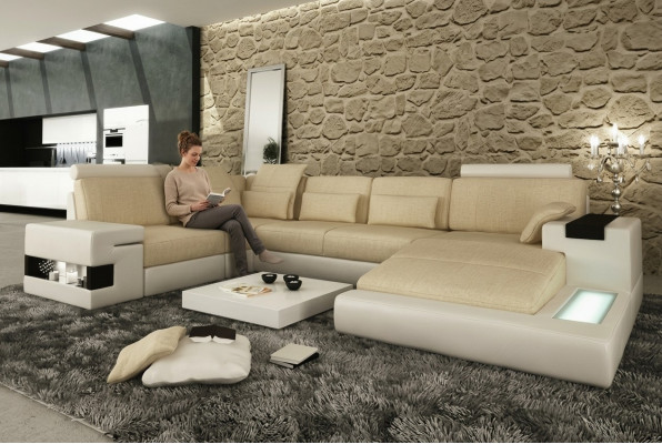 Narożnikowa kanapa Sofa Kanapa Podkładka U Form Żywy krajobraz Design Kanapy XXL Big