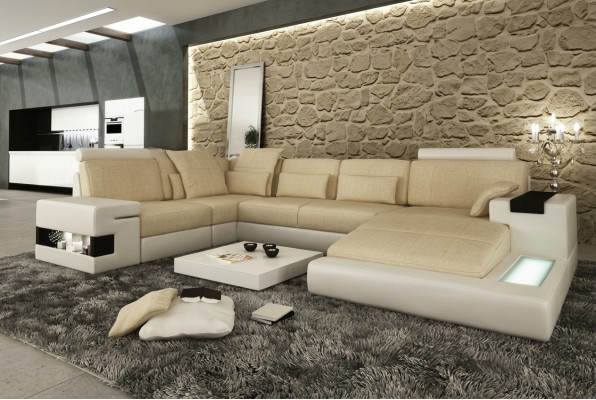 Narożnikowa kanapa Sofa Kanapa Podkładka U Form Żywy krajobraz Design Kanapy XXL Big