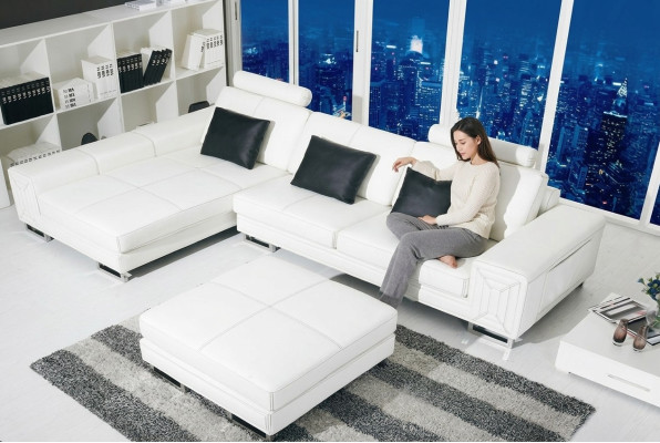 Narożnikowa kanapa Sofa Kanapa Podkładka Skórzana sofa z Półka Siedziba Zestaw sof Narożnik GenovaS