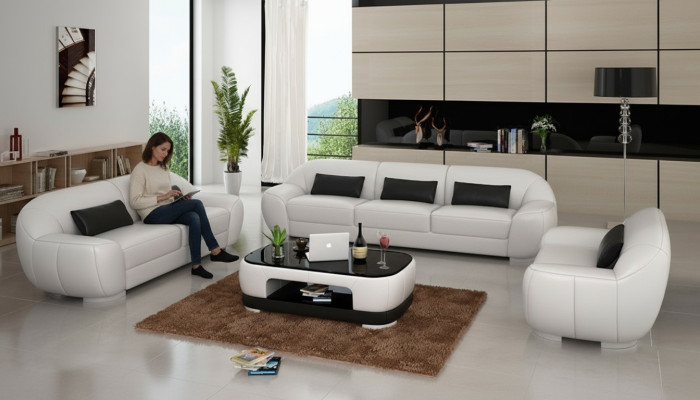 Zestaw sofowy 3+2+1 Couch Podkładka Siedziba Skóra Ustawić Designer Set New Homberg W