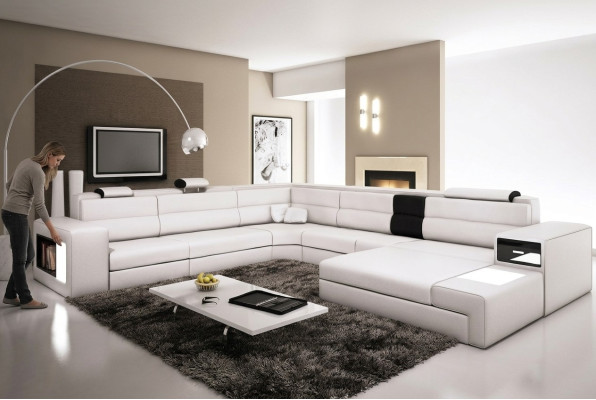 Narożnikowa kanapa Sofa Kanapa Podkładka Design Ustawić Włókienniczy Skóra Żywy krajobraz