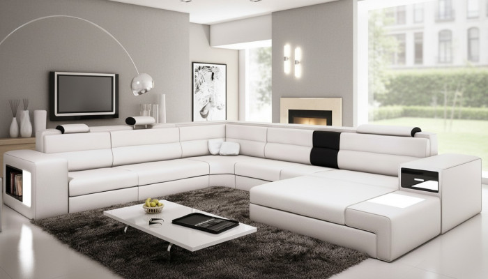 Narożnikowa kanapa Sofa Kanapa Podkładka Design Ustawić Włókienniczy Skóra Żywy krajobraz