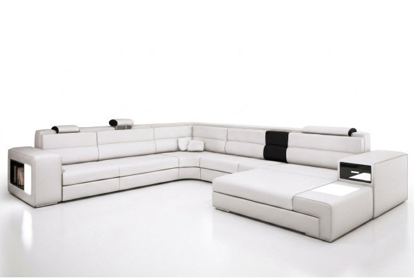 Narożnikowa kanapa Sofa Kanapa Podkładka Design Ustawić Włókienniczy Skóra Żywy krajobraz