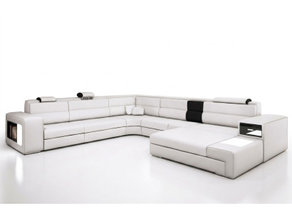 Narożnikowa kanapa Sofa Kanapa Podkładka Design Ustawić Włókienniczy Skóra Żywy krajobraz