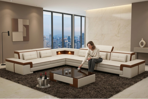 Nowoczesna kanapa narożnikowa Skóra Podkładka Design Sofa Ustawić Żywy krajobraz