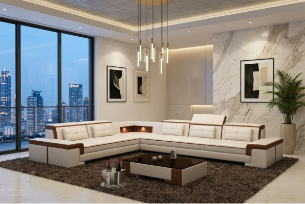 Nowoczesna kanapa narożnikowa Skóra Podkładka Design Sofa Ustawić Żywy krajobraz