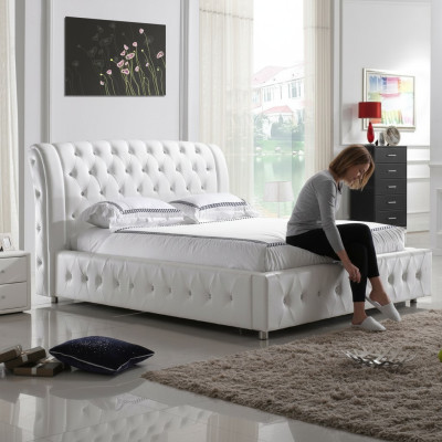 Łóżko tapicerowane Łóżko małżeńskie Łóżko ze skóry Łóżko designerskie Łóżko dwuosobowe Stelaż łóżka S-9270