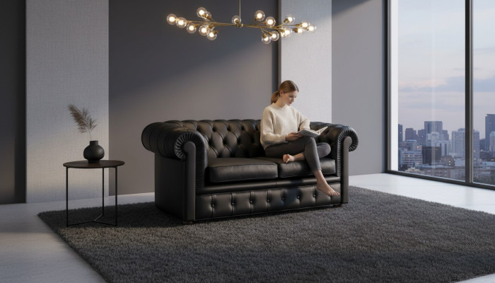 Chesterfield Sofa Kanapa Sofa z podłokietnikiem Klasyczny 2-osobowy fotel wypoczynkowy z siedziskiem z skóry z owczej miejscowości Schaffhau.