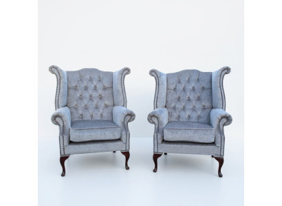 Chesterfield fotel z podłokietnikami Fotel Kanapa Sofa Tkanina Siedzisko Salon Błękit dla dziecka Relaks