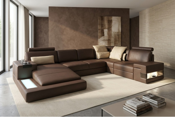 Skórzana sofa Narożnikowa kanapa Sofa Kanapa Podkładka Bellini xxl duży Żywy krajobraz Narożnik Sofy