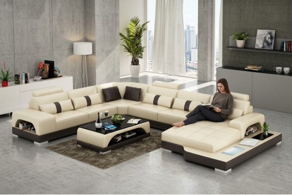 Skóra U Form Żywy krajobraz Kanapa Duża sofa XXL Podkładka Narożnik Ustawić Narożnik Wyślij