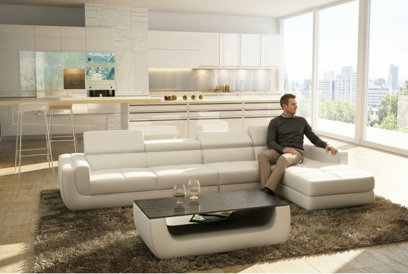 Narożnikowa kanapa skórzana sofa Żywy krajobraz sofa w kształcie litery L kanapa Podkładka Siedziba Narożnik Tettau Biały