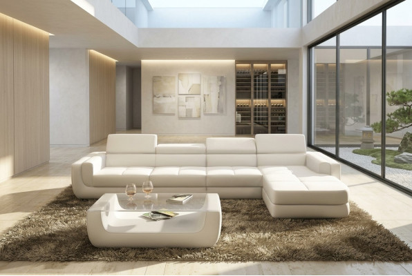 Narożnikowa kanapa skórzana sofa Żywy krajobraz sofa w kształcie litery L kanapa Podkładka Siedziba Narożnik Tettau Biały