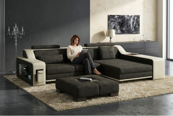 Design Narożnikowa kanapa Sofa Kanapa Podkładka Siedziba Sofy Narożnik Ustawić Włókienniczy Skóra