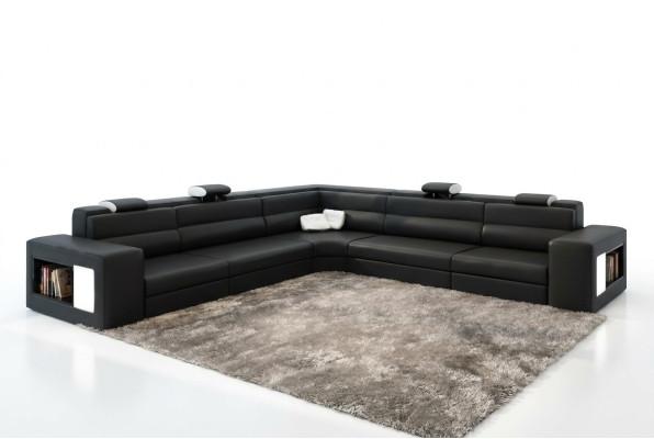 Skórzana sofa sofa kanapa Narożnikowa kanapa Siedziba Podkładka Żywy krajobraz XXL Big Weiden Black