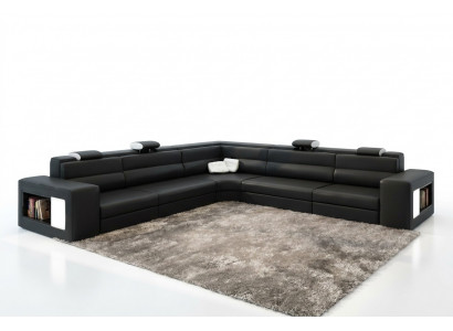 Skórzana sofa sofa kanapa Narożnikowa kanapa Siedziba Podkładka Żywy krajobraz XXL Big Weiden Black