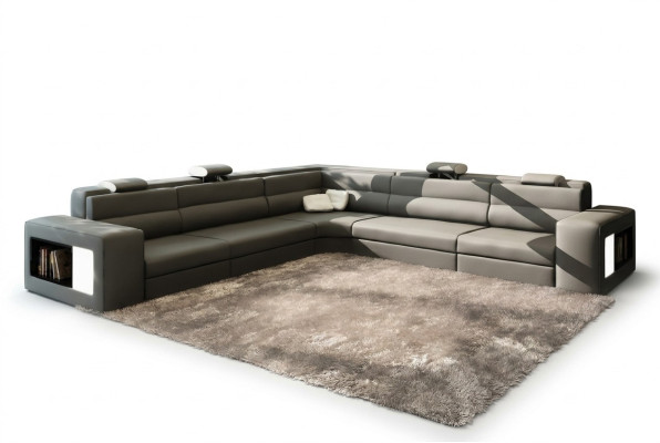 Skórzana Sofa Sofa Kanapa Narożnikowa kanapa Siedziba Podkładka Żywy krajobraz XXL Big Willow Grey