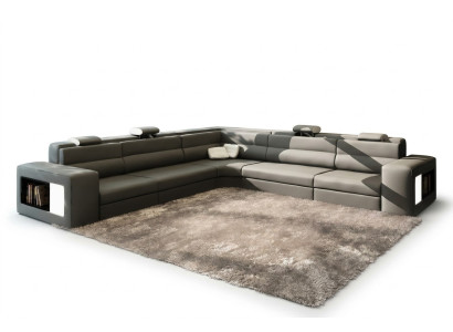 Skórzana Sofa Sofa Kanapa Narożnikowa kanapa Siedziba Podkładka Żywy krajobraz XXL Big Willow Grey